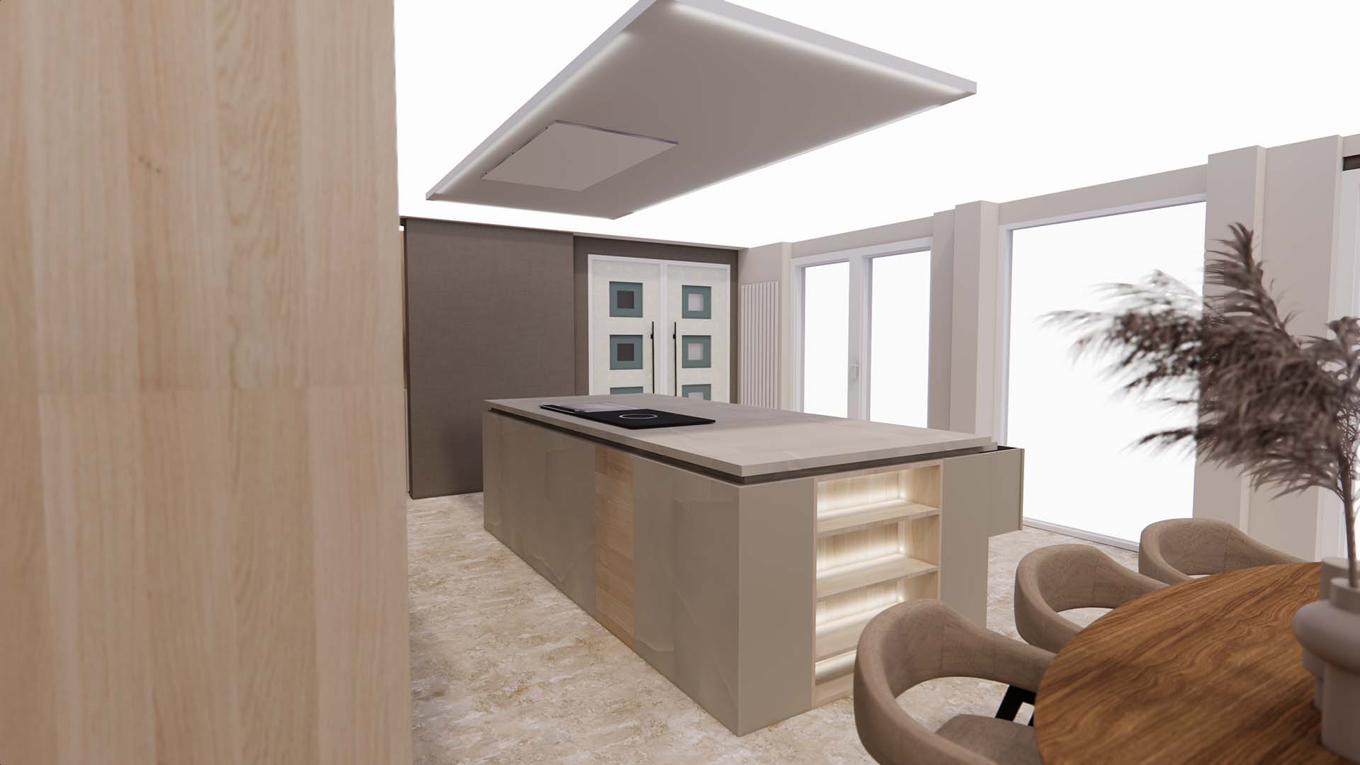 Fotorealistische render van een interieur met daglicht